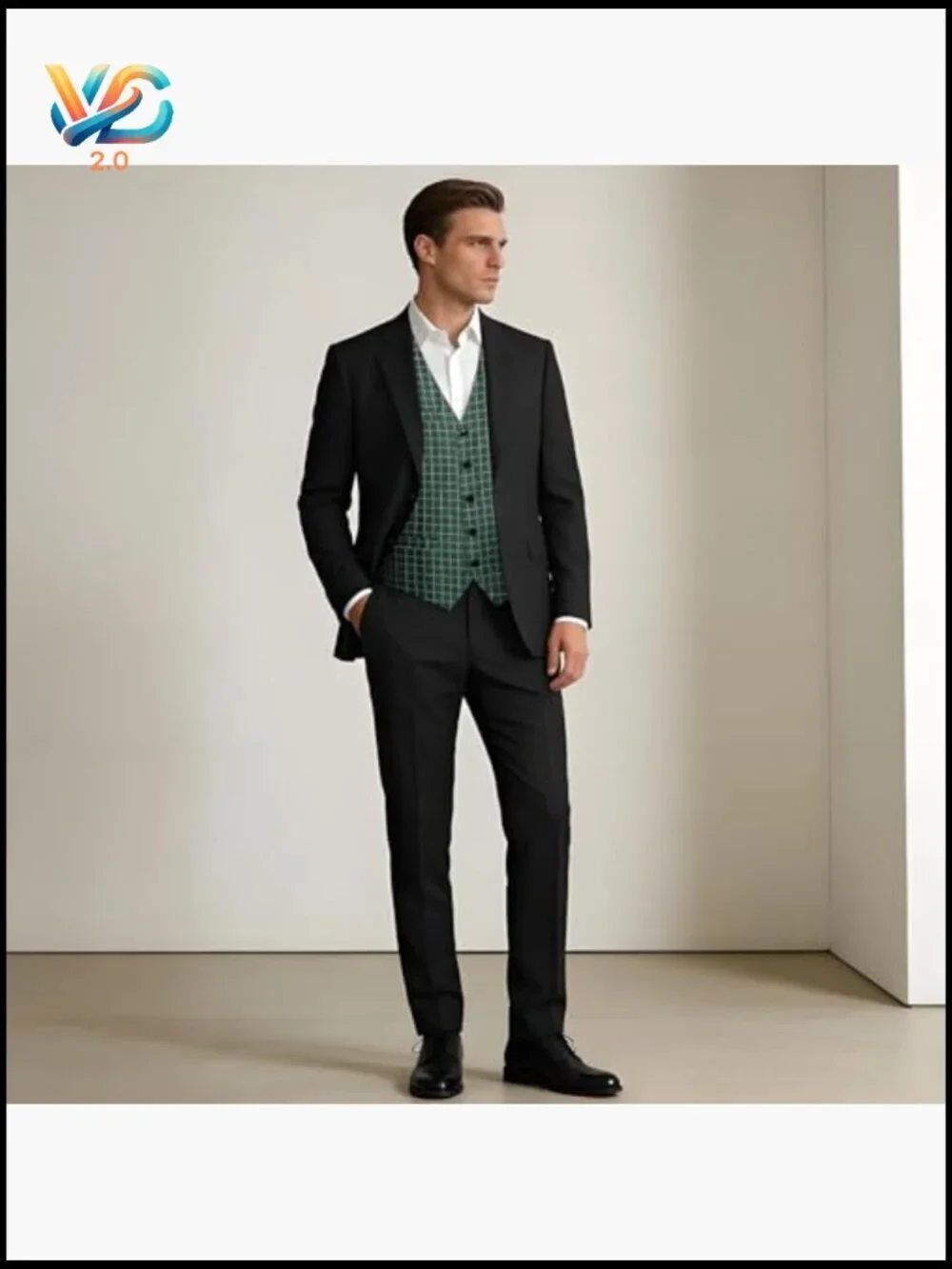 Men's Slim Fit Plaid Vest Set with Tie Pocket Square Cufflinks